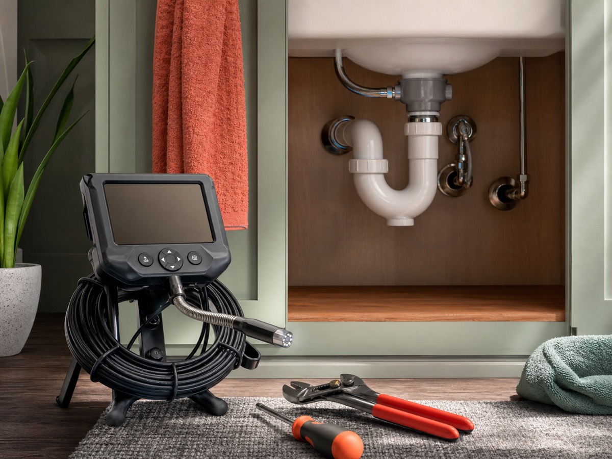 Organized plumbing tools and residential pipework